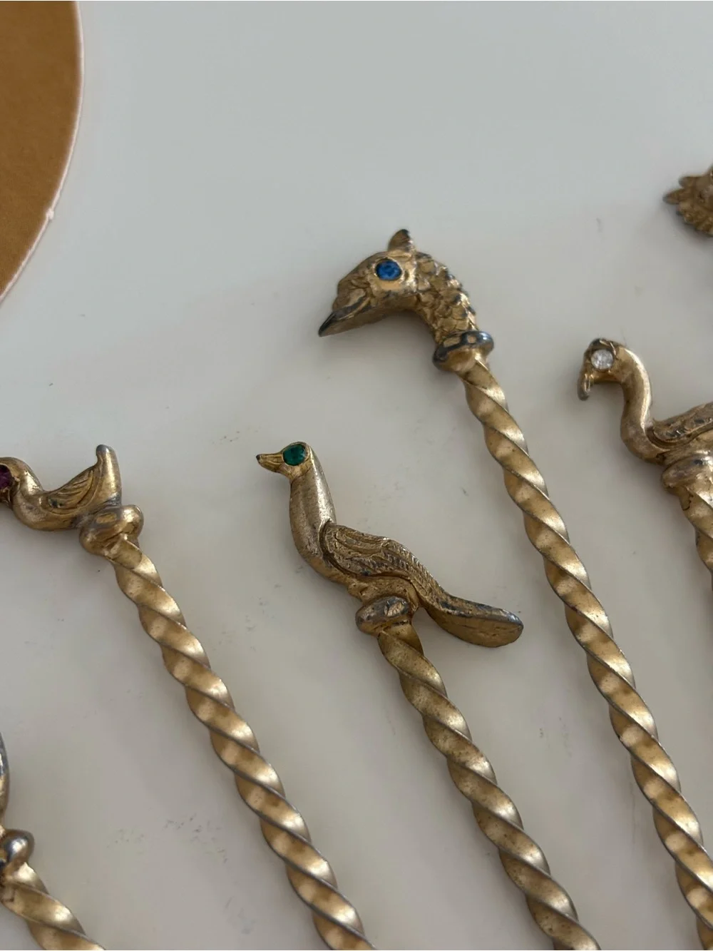 Vintage Mid-century Modern Gold Tone Metal Bird Cocktail Picks Set of 6